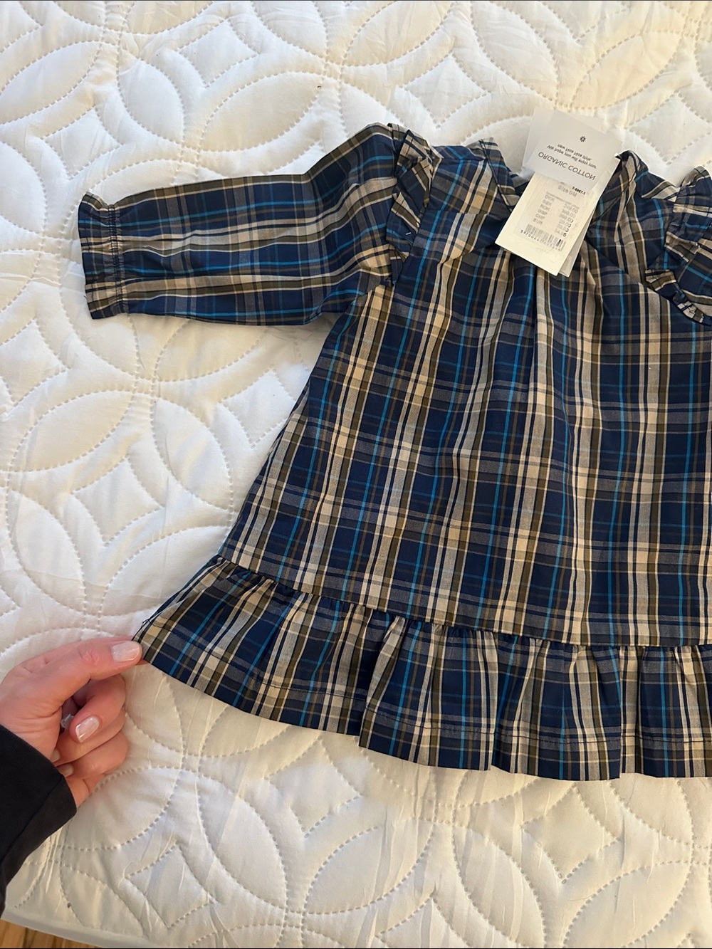 Navy Plaid Ruffle Hem Kids Dress